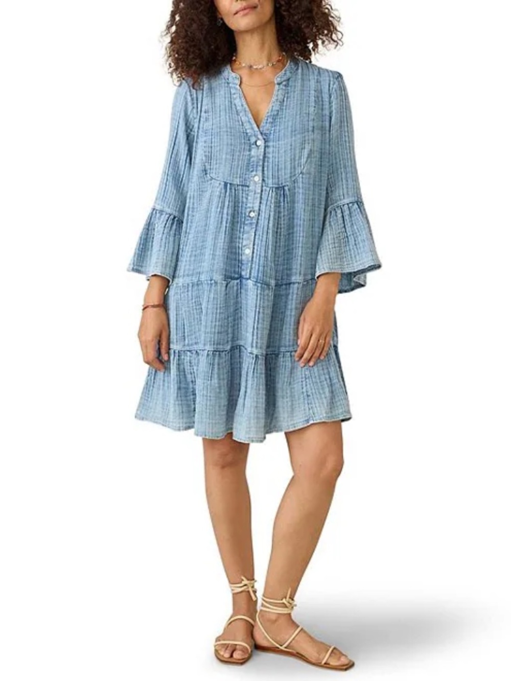 Faherty Women's Dream 100% Organic Cotton Gauze Tiered Kasey Dress Size M Boho